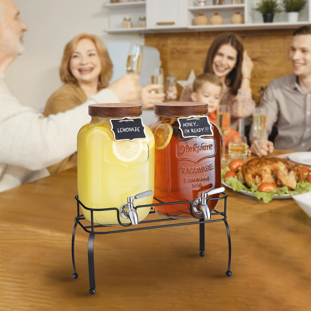 1 Gallon Glass Drink Dispenser with Stand, 2 Pcs J70650
