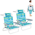 2Pcs Folding Camping Chair with Adjustable Backrest, Cup Holder & Headrest, Green P31278