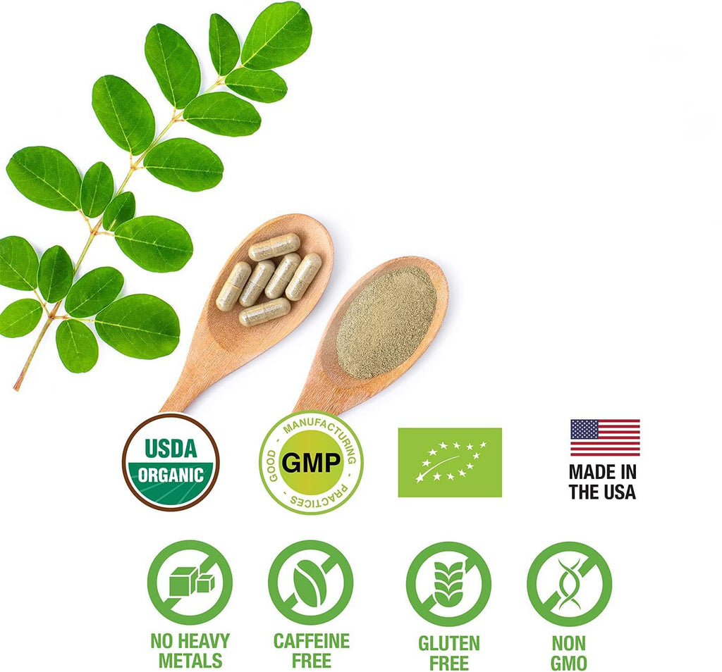 Organic Moringa Leaf Powder Capsules 500mg 120 Capsules O387