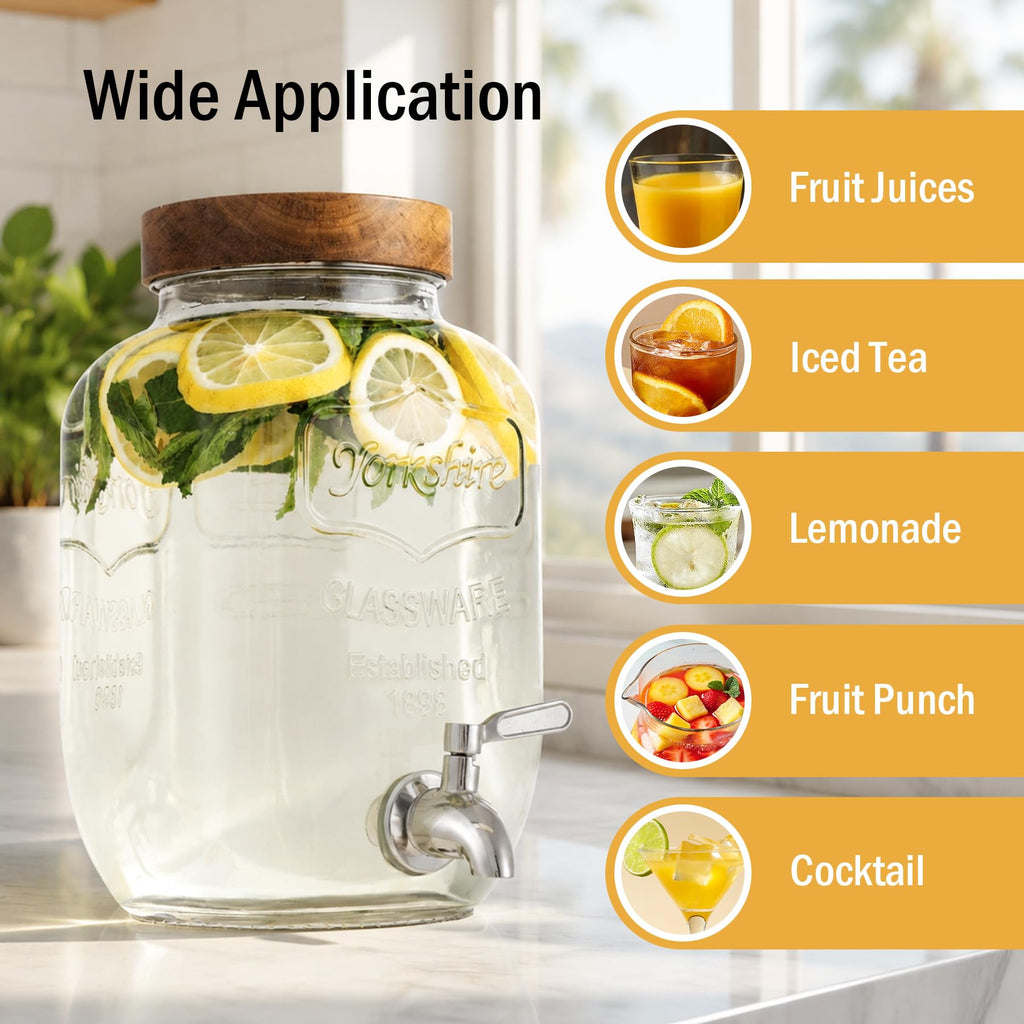 1 Gallon Glass Drink Dispenser with Stand, 2 Pcs J70650
