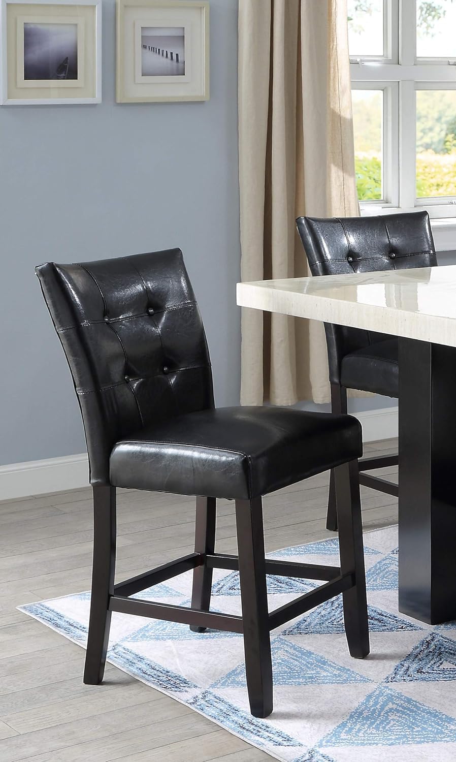 Set of 2 Black Faux Leather Tufted Counter Height Dining Chairs B1022