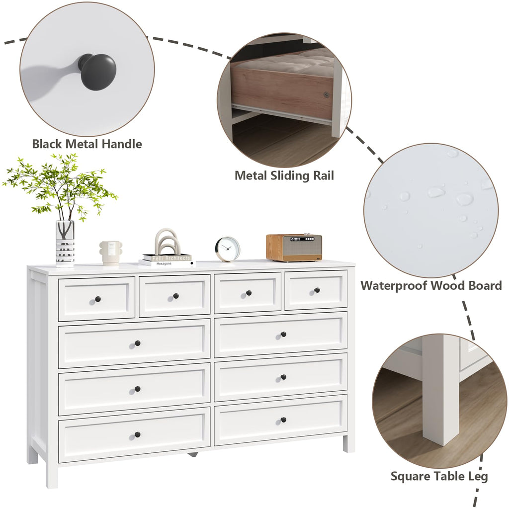 White 10 Drawers Dresser A381