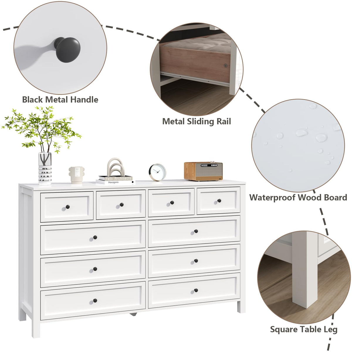 White 10 Drawers Dresser A381