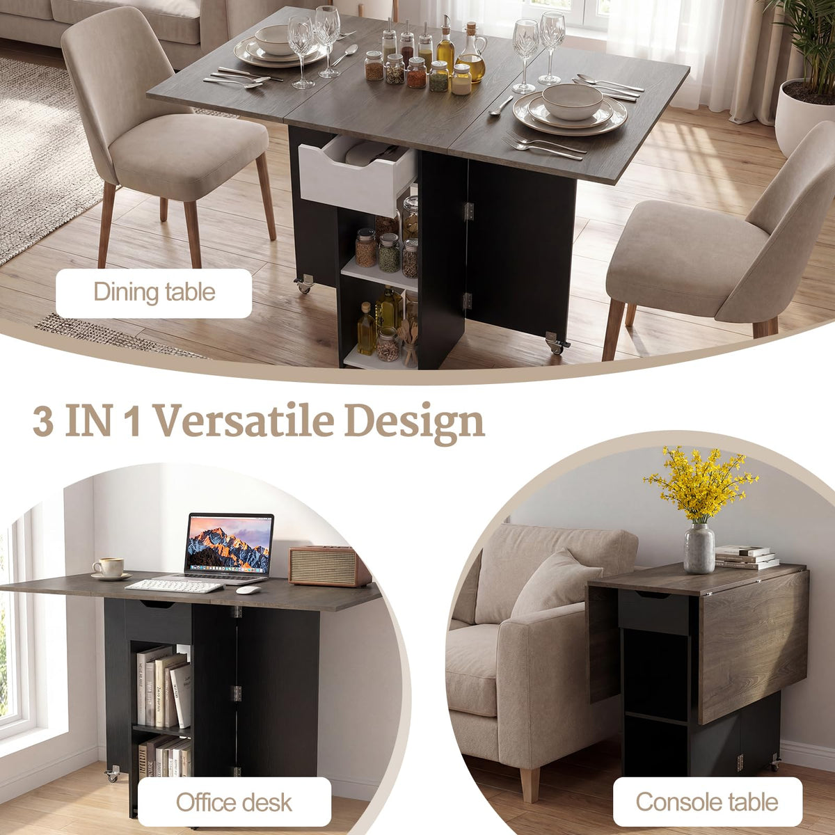 Drop Leaf Dining Table with Open Shelves & Drawer A1743