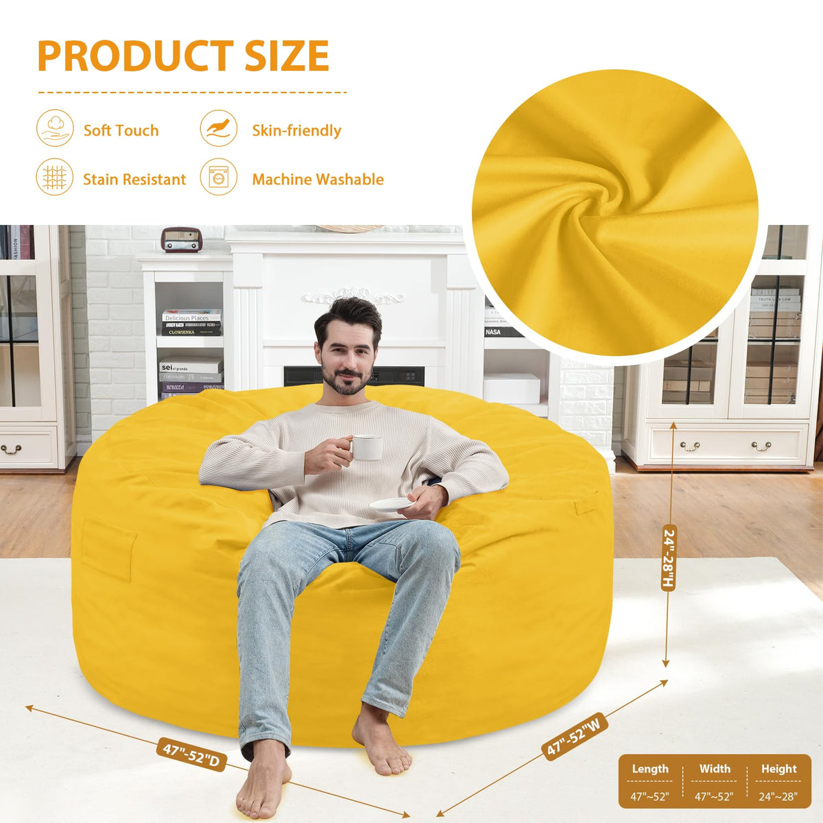 5FT Memory Foam Bean Bag Chair with Dutch Velvet Cover H726315