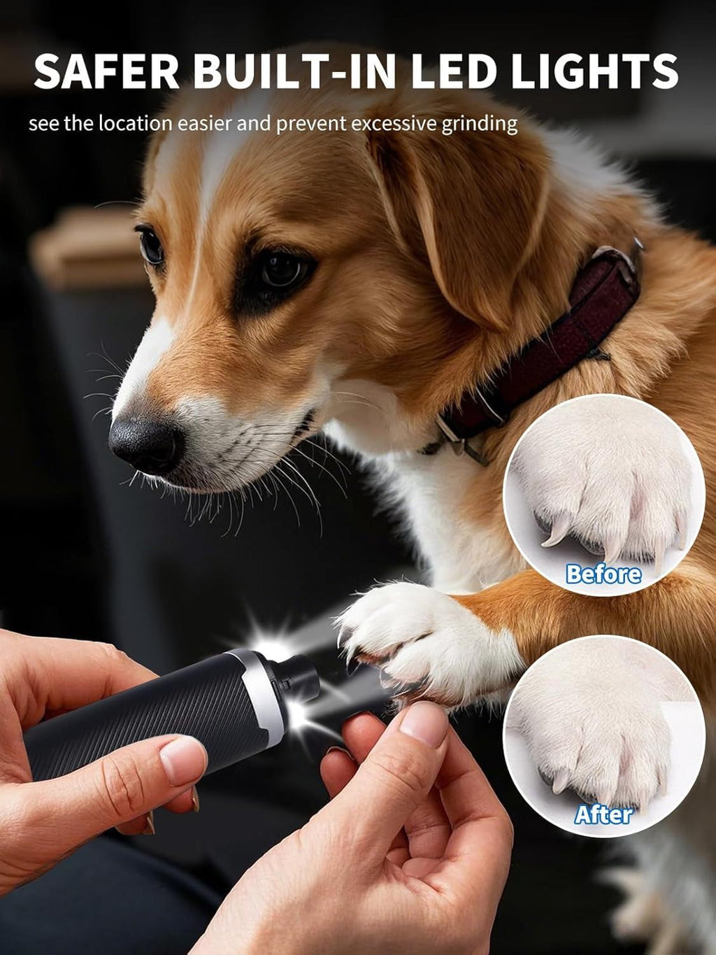 3 Speed Silent Rechargeable Pet Nail Grinder with 2 LED Lights I7484