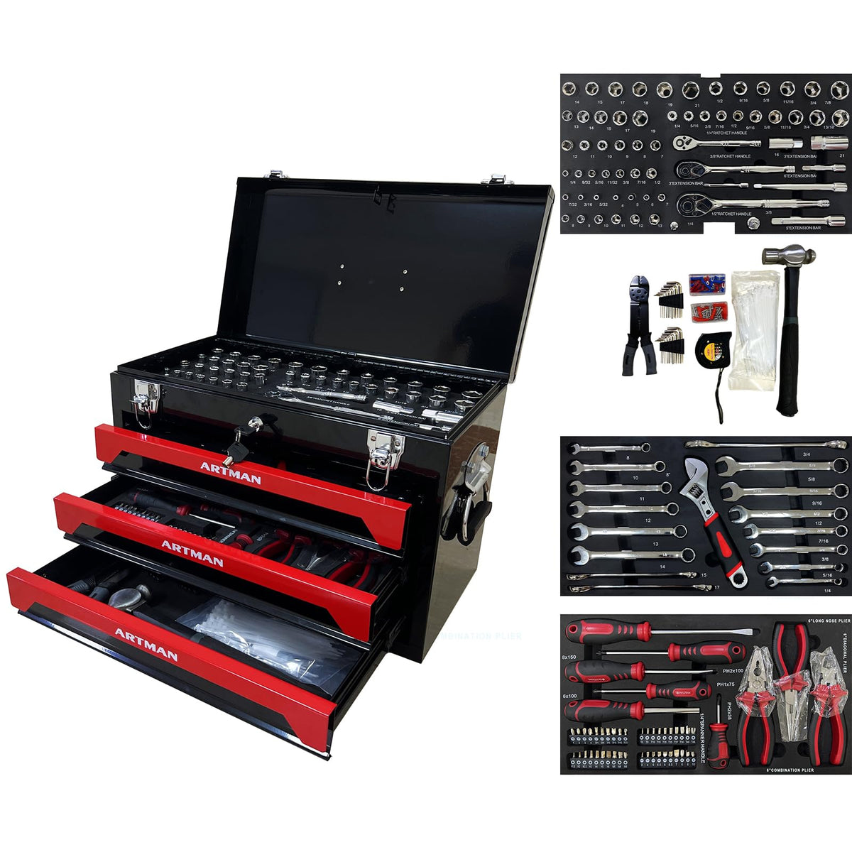 3-Drawer Steel Tool Chest with 439-Piece Mechanics Tool Set G615029