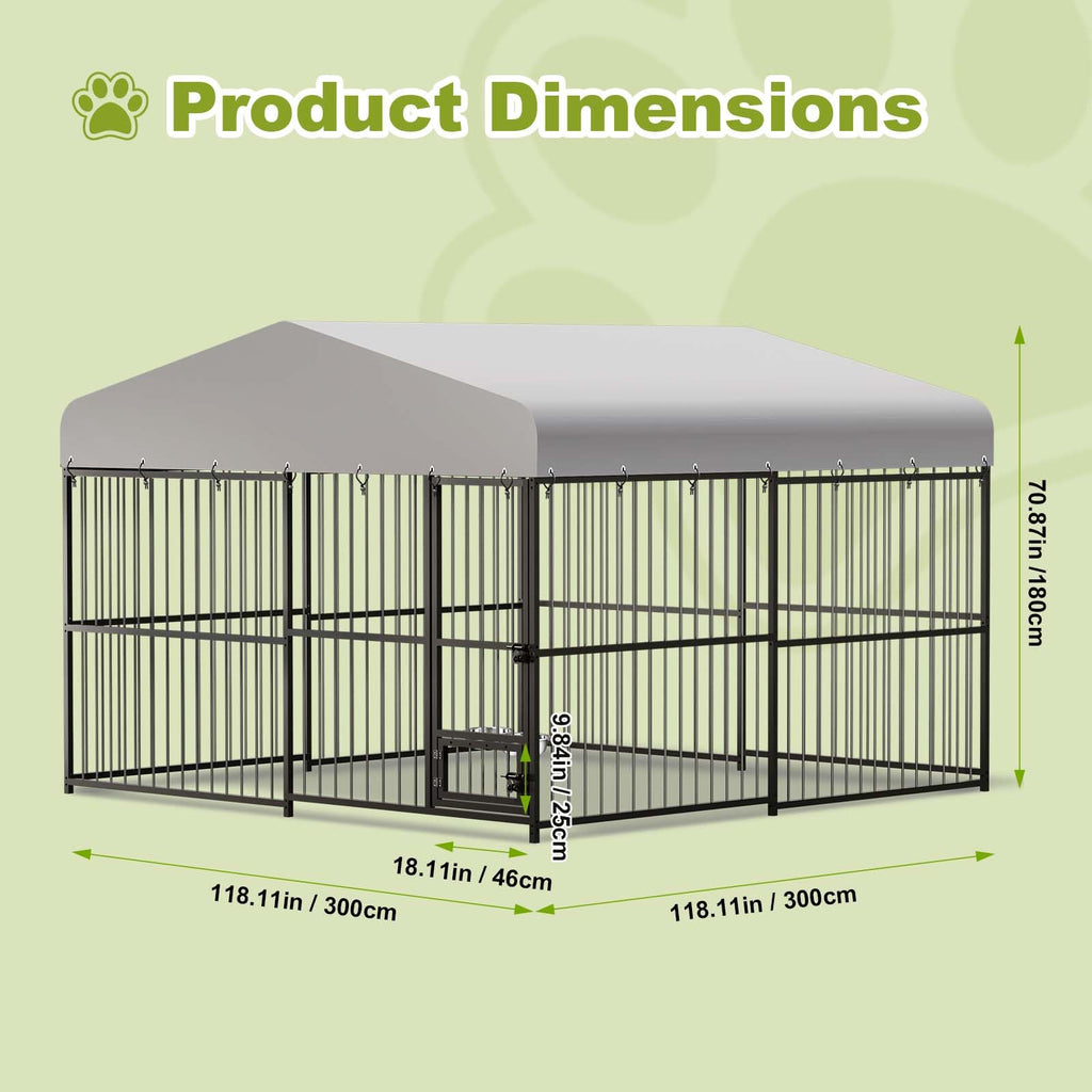 10x10x6 FT Heavy-Duty Metal Dog Kennel with Cover K4075