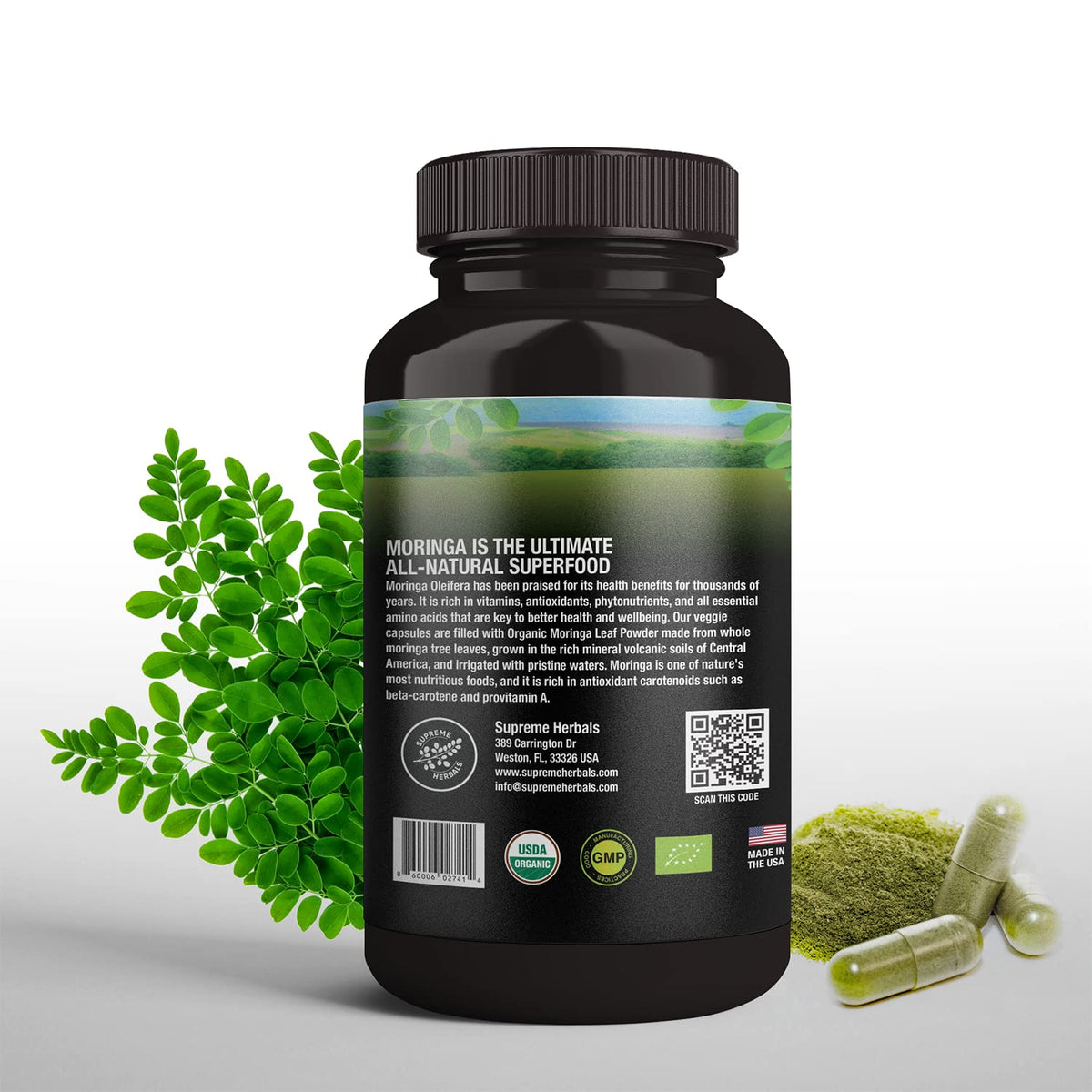 Organic Moringa Leaf Powder Capsules 500mg 120 Capsules O387