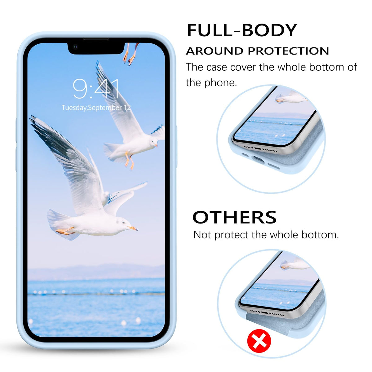 Compatible with iPhone 13 Pro Max Liquid Silicone Phone Case Light Blue T294345