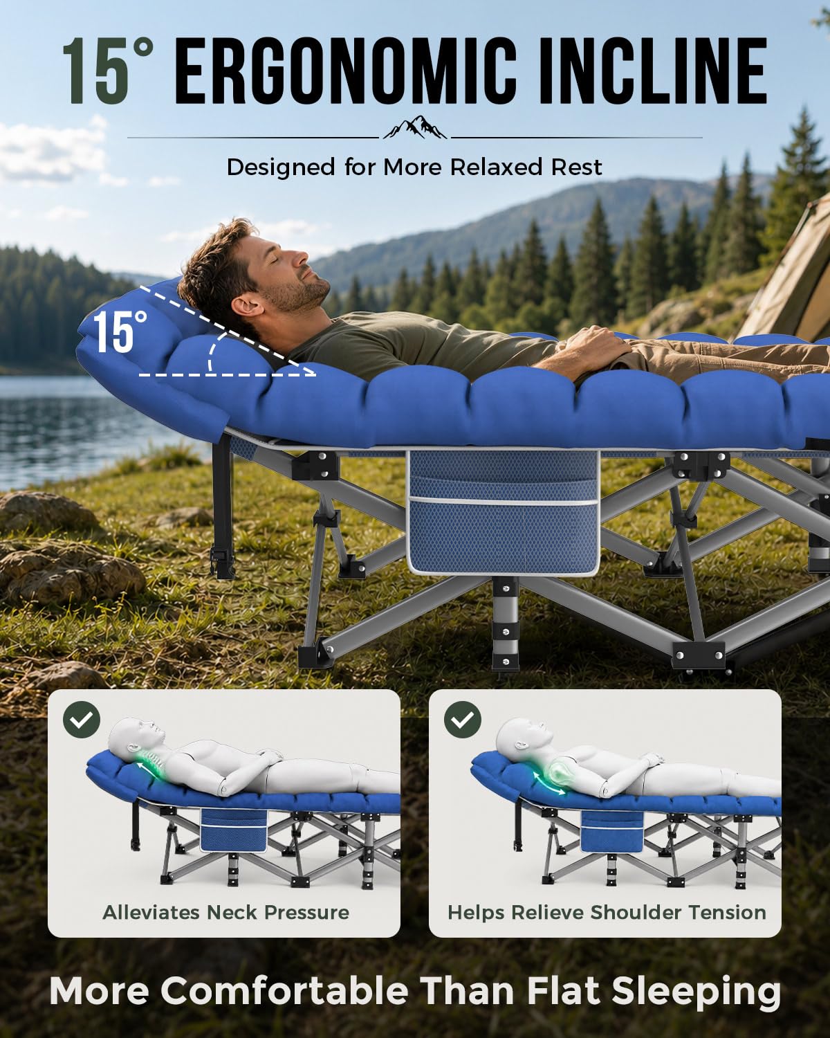 32in XXL Folding Camping Cot with Mattress D77263