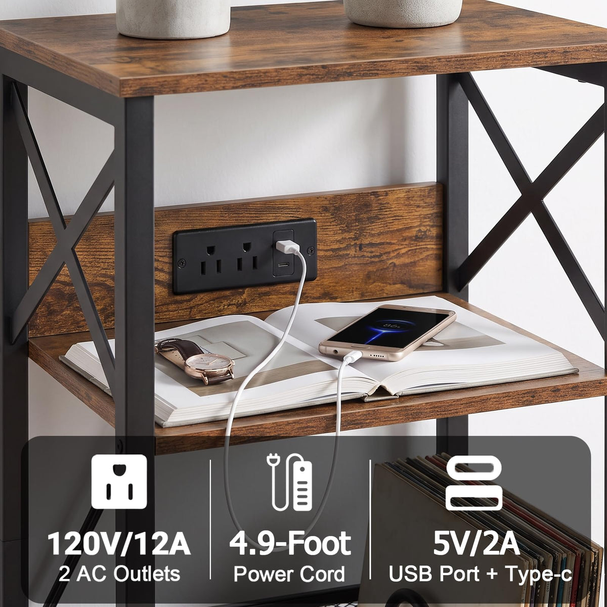 Record Player Stand with Charging Station Y133033