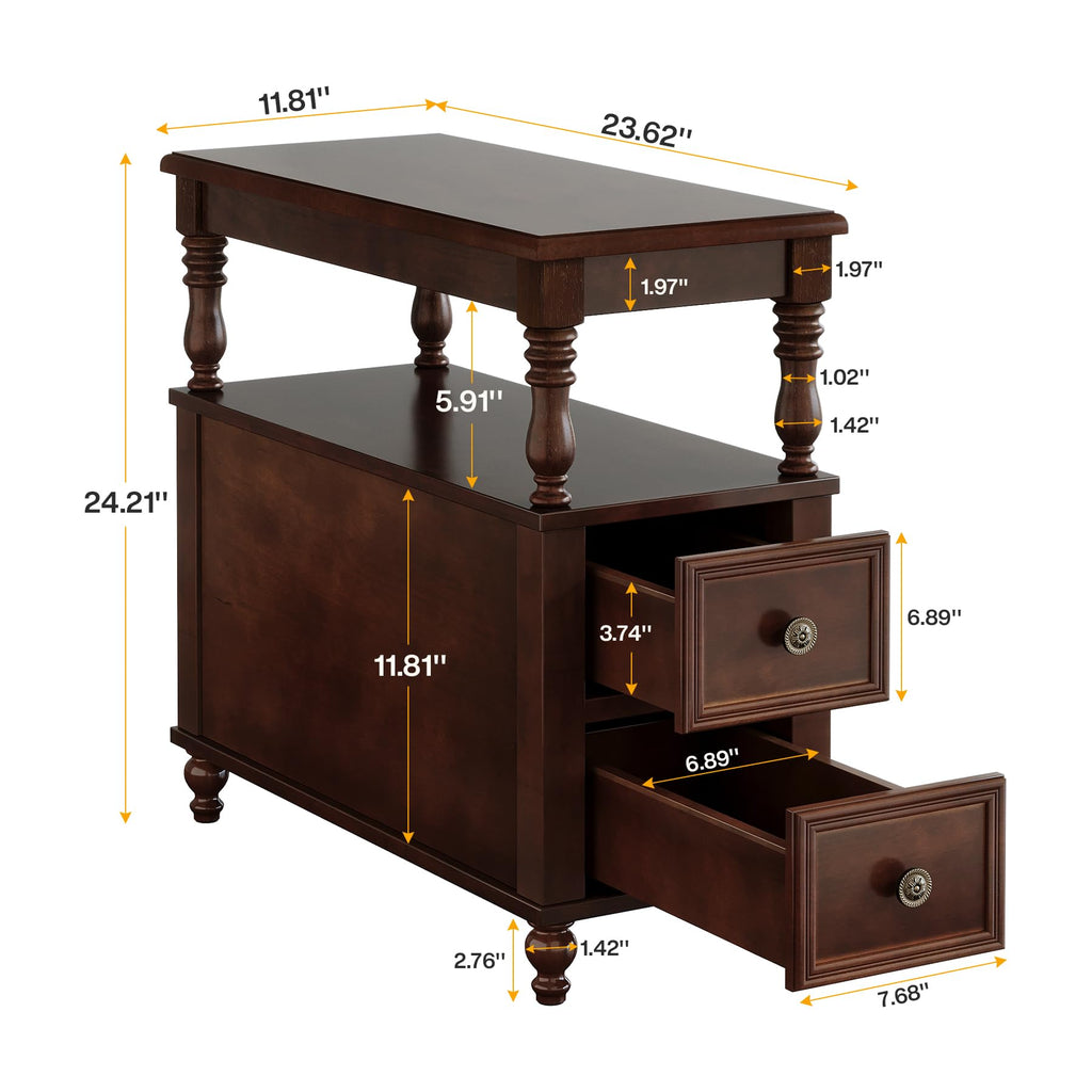 Cherry Finish Wood End Table with 2 Drawers C160491