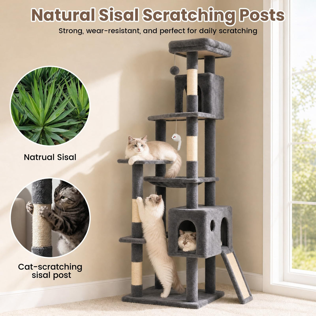 70 Inches Indoor Cat Tree with Ladder S649