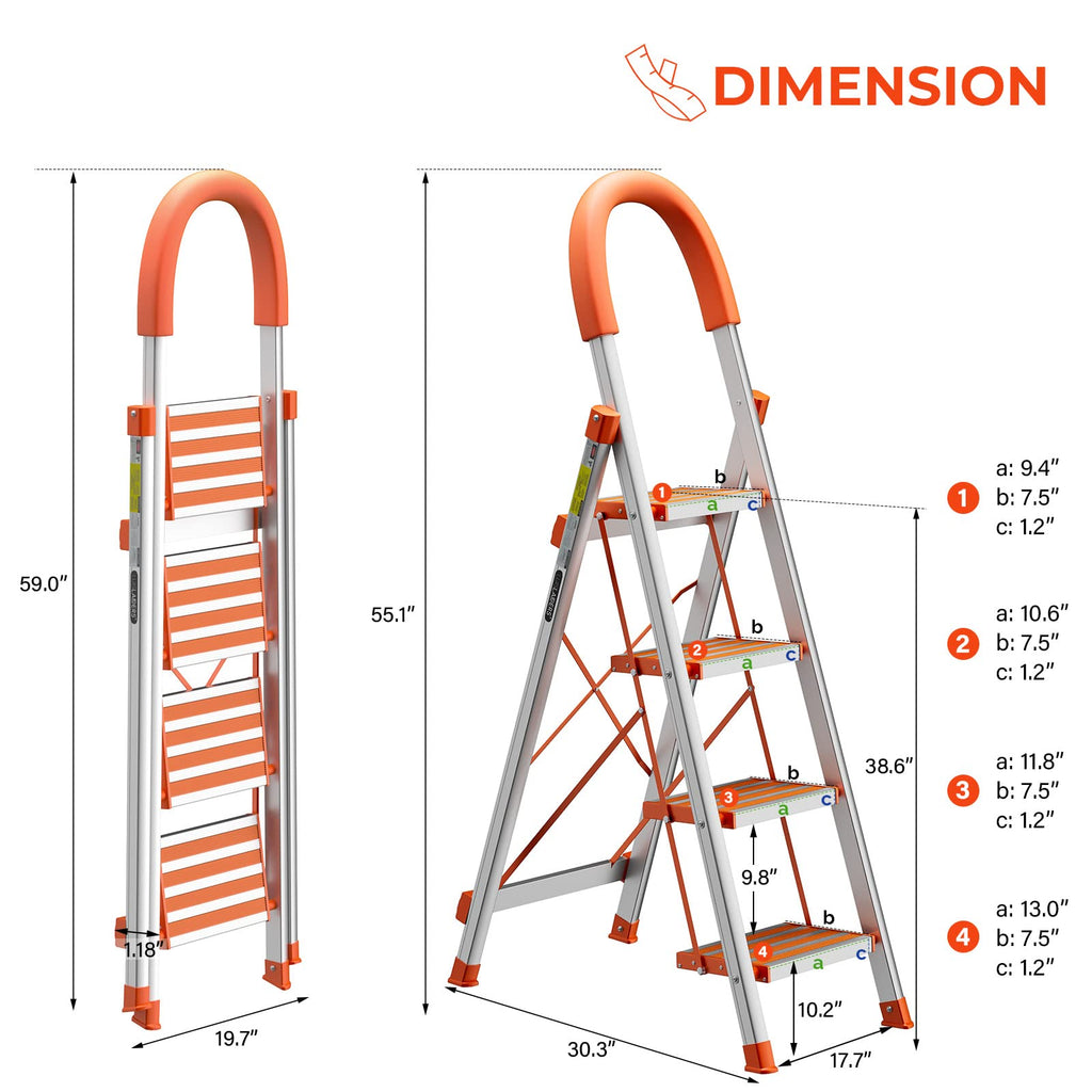 4 Step Aluminum Lightweight Folding Step Stool 350lbs M9160