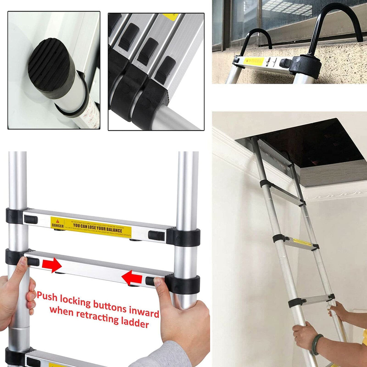 Aluminum Telescoping Extension Ladder 330 Lb Capacity T14027