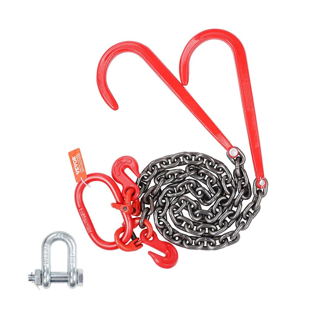 3/8" x 3' G80 V Bridle Towing Chain with J Hooks and Grab Hooks O570934