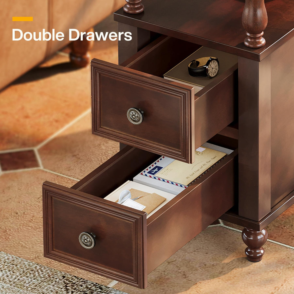Cherry Finish Wood End Table with 2 Drawers C160491