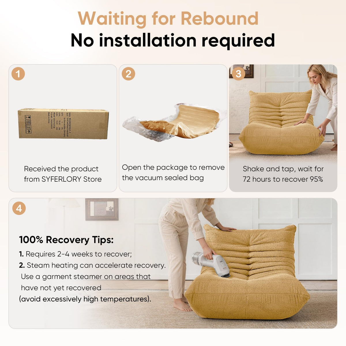 Yellow 1 Seater Bean Bag Chair N33390