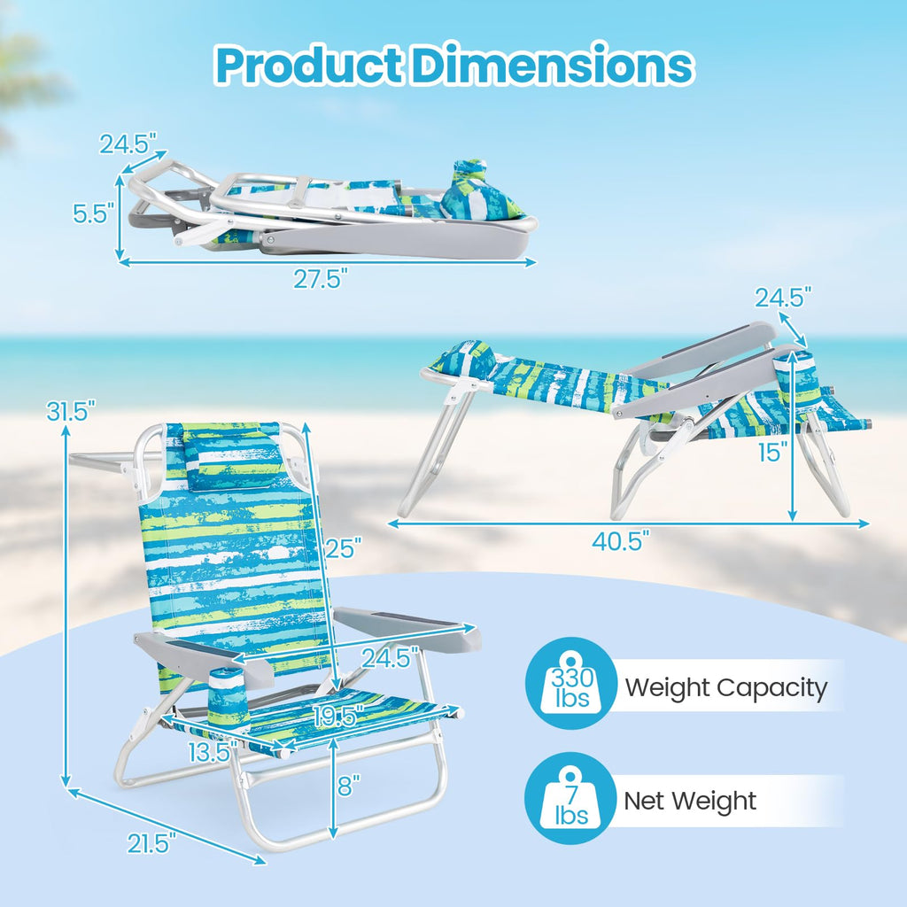2Pcs Folding Camping Chair with Adjustable Backrest, Cup Holder & Headrest, Green P31278