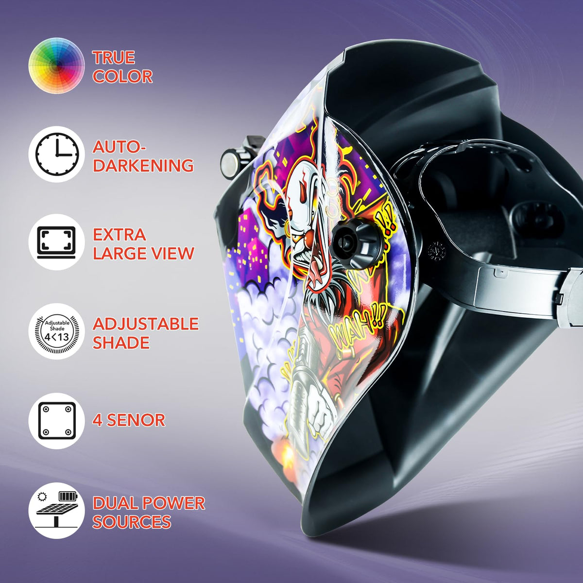 Auto Darkening Solar Powered Welding Helmet with 4 Arc Sensor Z911938