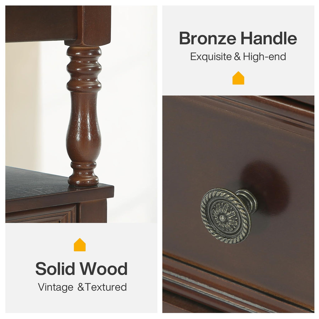 Cherry Finish Wood End Table with 2 Drawers C160491