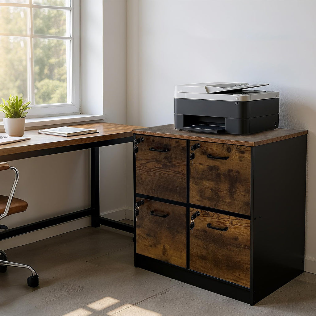 4 Drawer Wood File Cabinet with Lock N7498