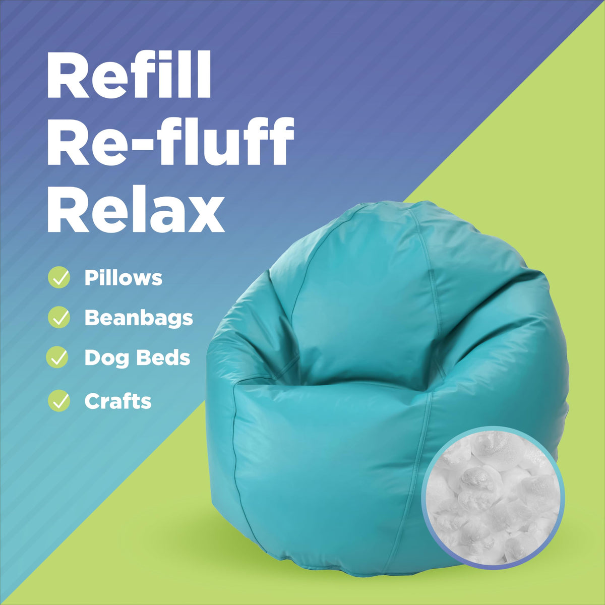 100% Recycled Polystyrene Bean Bag Filler Beads 2 Cubic ft. K7631