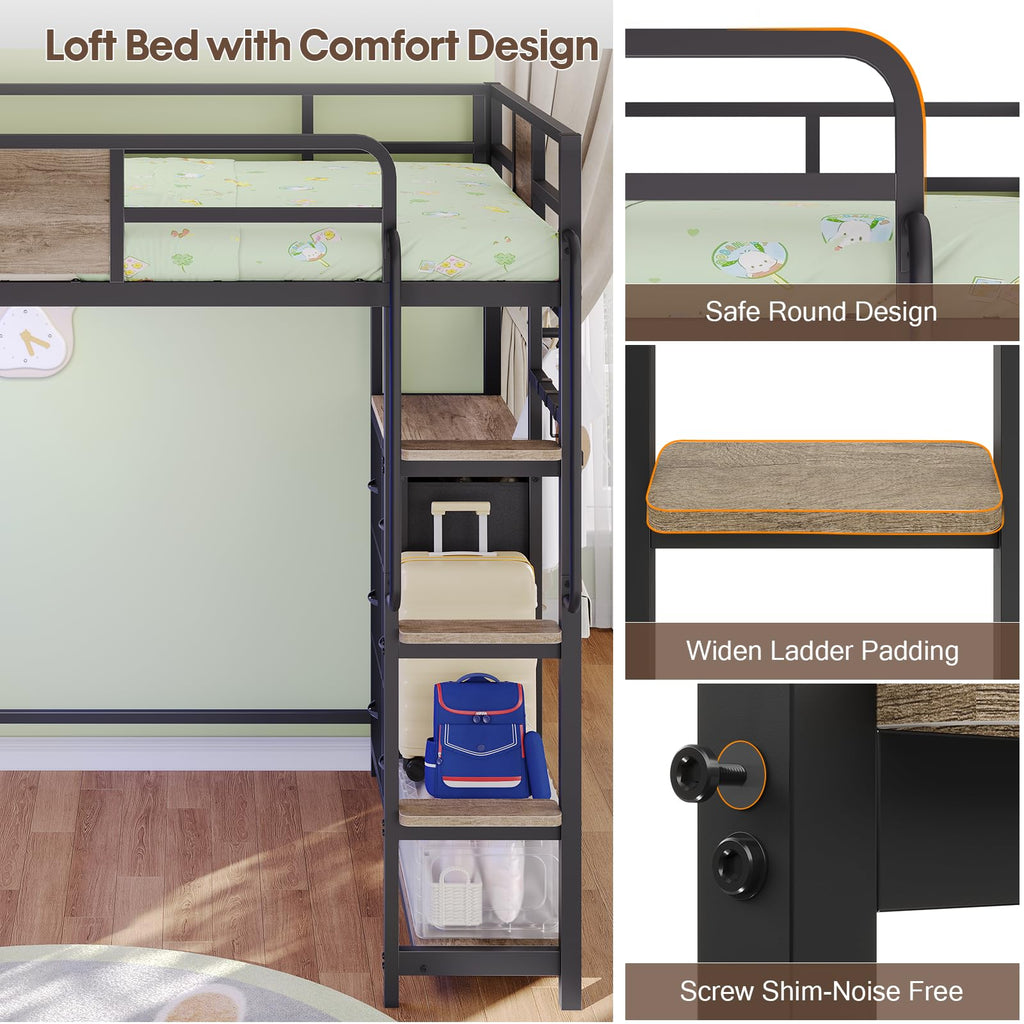 Twin Loft Bed with Storage and 6 Drawers D180