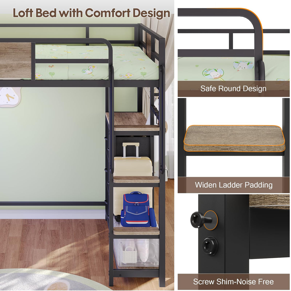 Twin Loft Bed with Storage and 6 Drawers D180