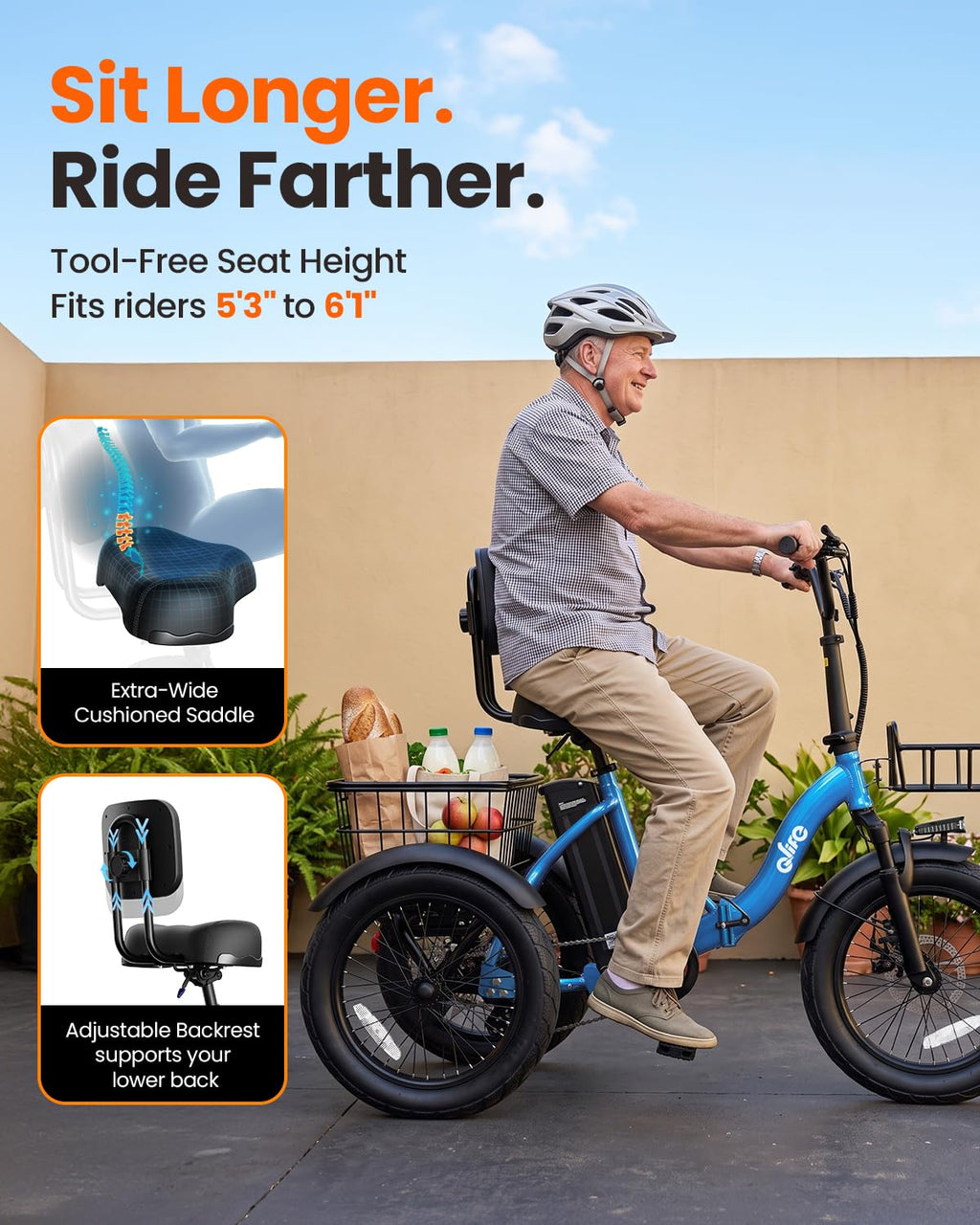 1200W Folding Electric Trike with Cargo Rack V434
