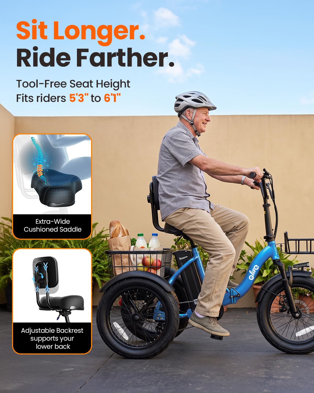 1200W Folding Electric Trike with Cargo Rack V434