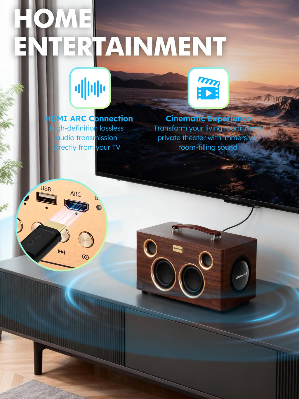 Portable Bluetooth Speaker 240W Peak Power Wooden Audio System B695