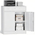 White Steel Lockable Storage Cabinet with Drawer and Adjustable Shelves A59060