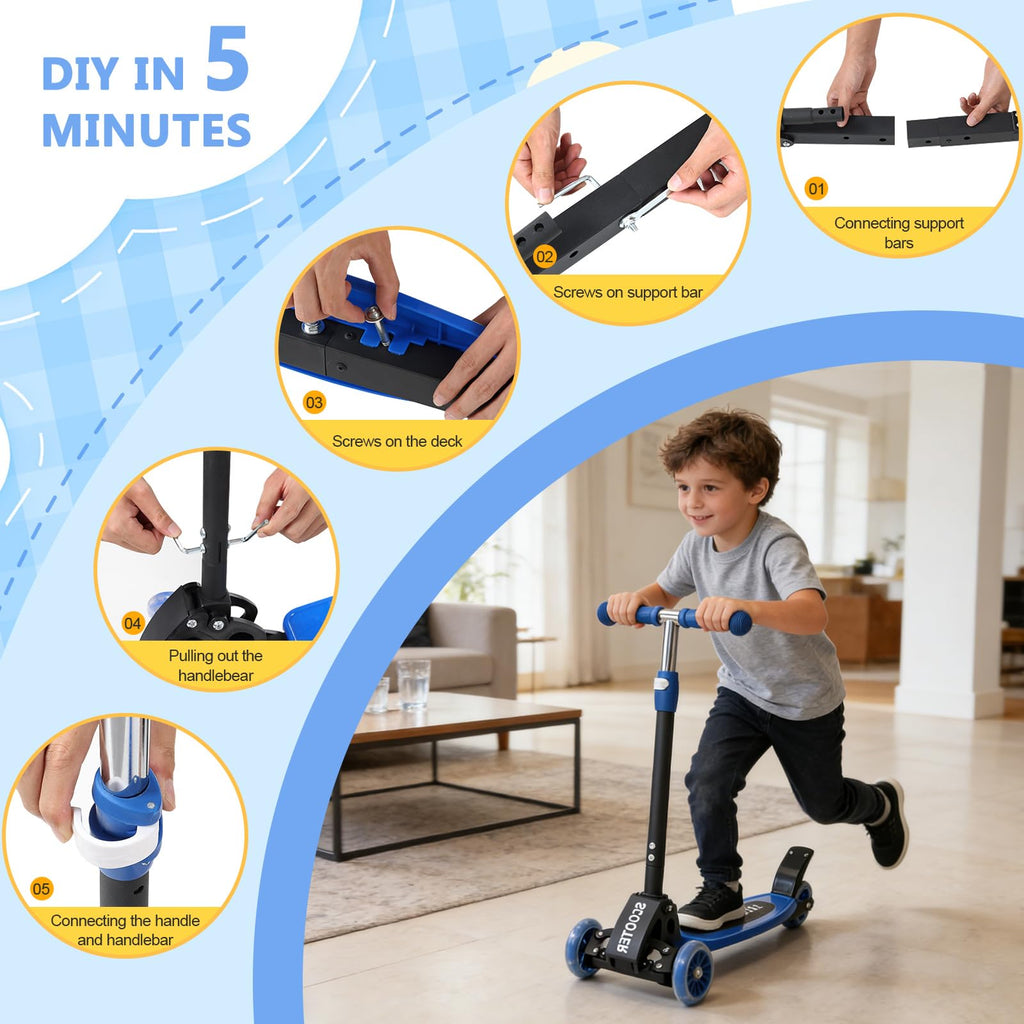 Foldable Metal 3 Wheel Scooter with Adjustable Heights Q255927