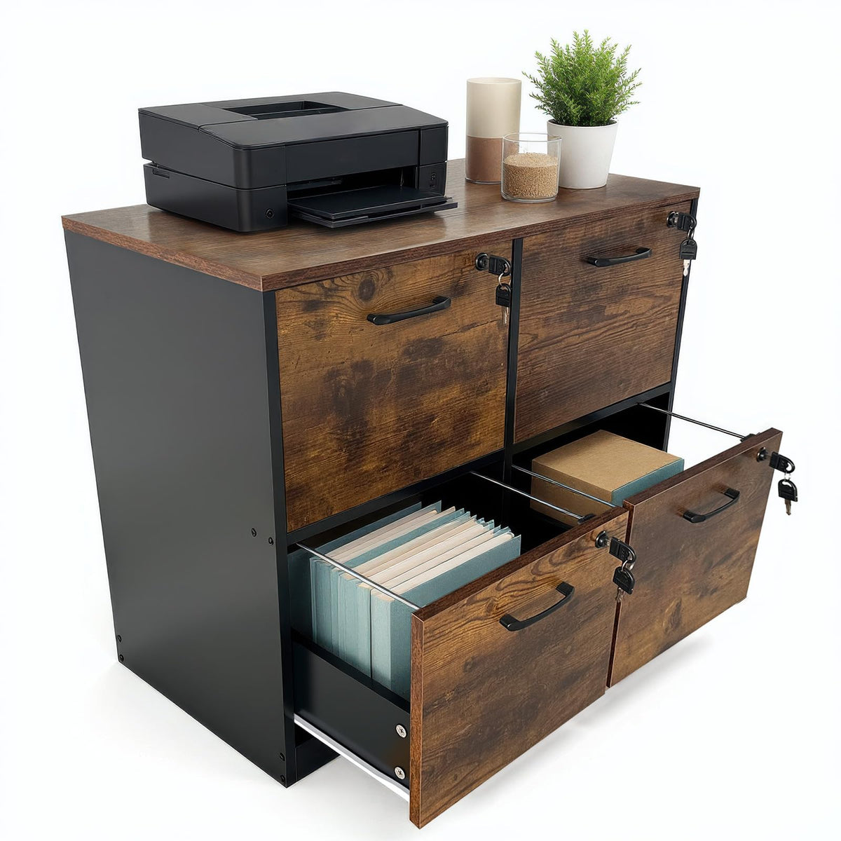 4 Drawer Wood File Cabinet with Lock N7498