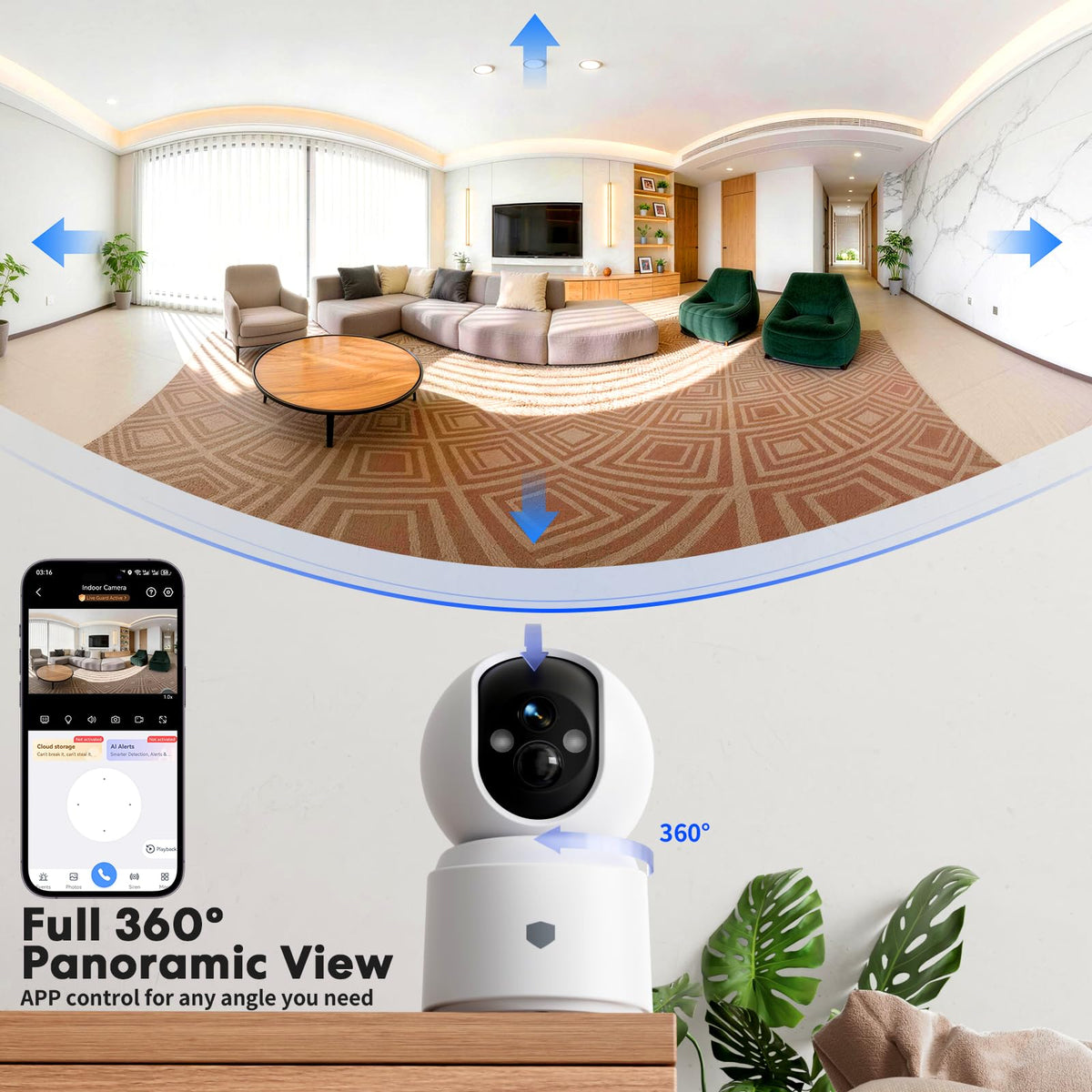 Battery Powered Wireless Indoor Security Camera, 4MP HD Pan/Tilt, 6000mAh Rechargeable, 5G&2.4G WiFi 6 H75585