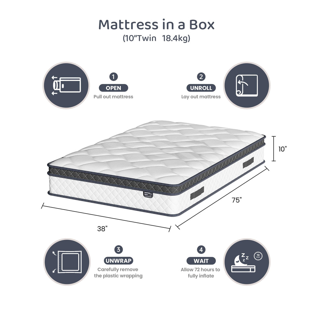 10 Inch Twin Hybrid Mattress in a Box with Pocket Spring & Memory Foam J310