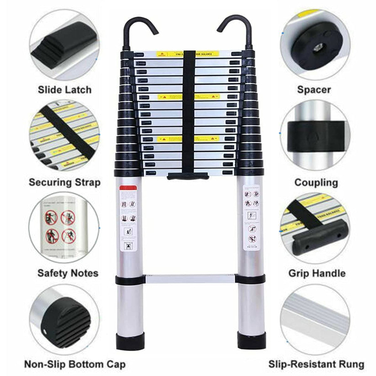 Aluminum Telescoping Extension Ladder 330 Lb Capacity T14027