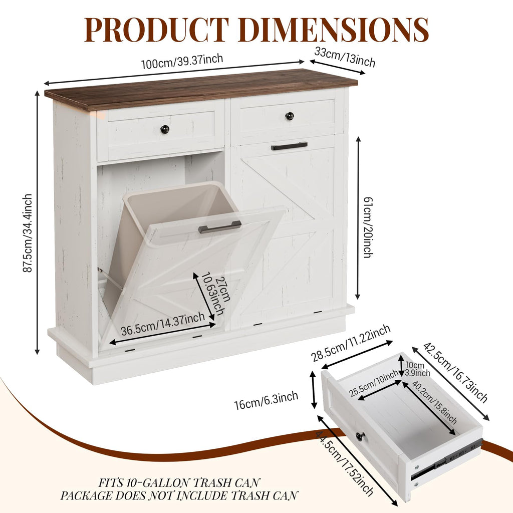 Brown White Double Tilt Out Trash Cabinet with Drawers L4795