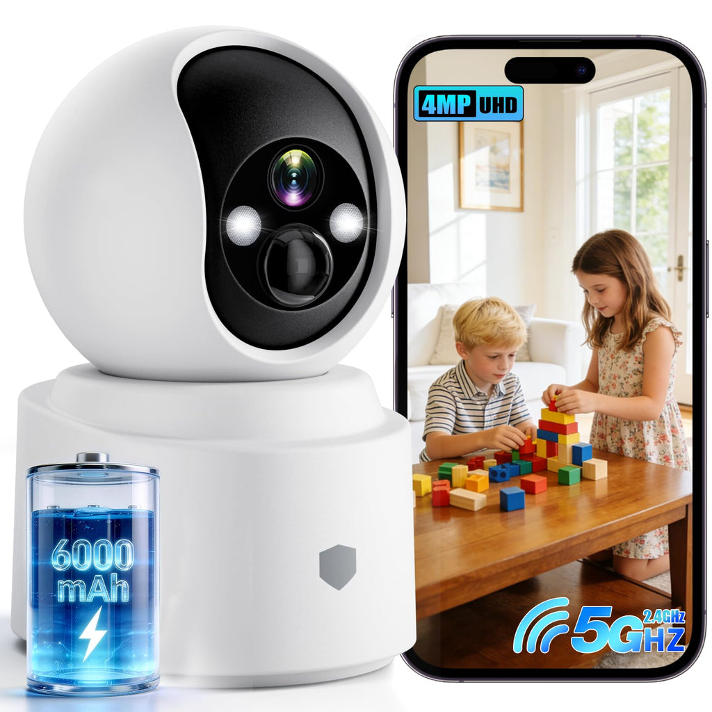 Battery Powered Wireless Indoor Security Camera, 4MP HD Pan/Tilt, 6000mAh Rechargeable, 5G&2.4G WiFi 6 H75585