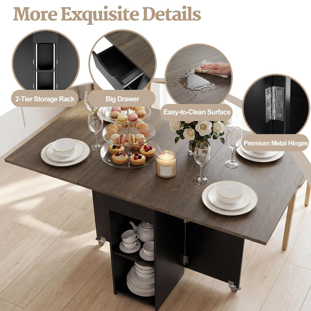 Drop Leaf Dining Table with Open Shelves & Drawer A1743