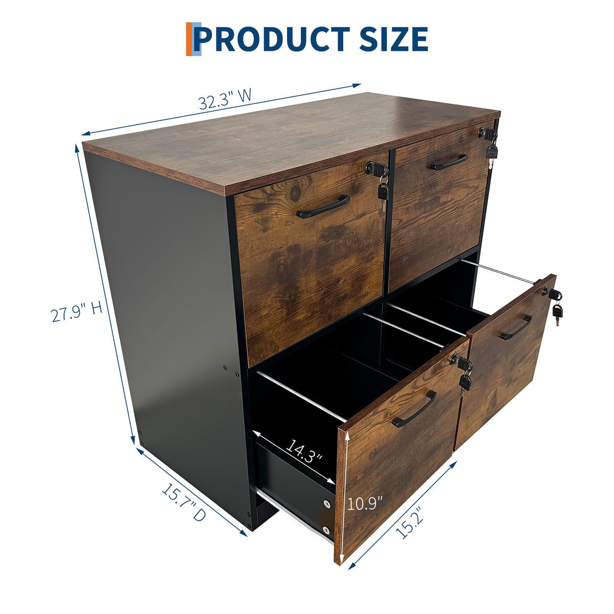 4 Drawer Wood File Cabinet with Lock N7498