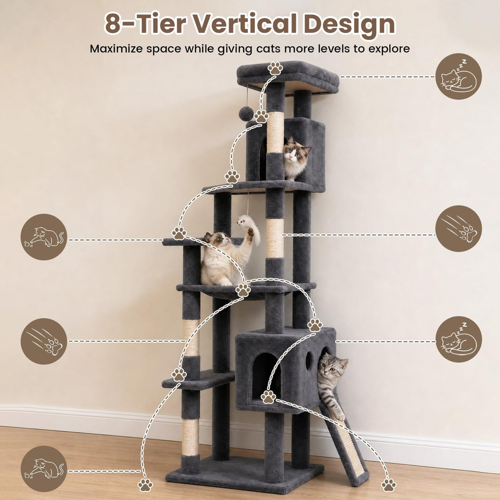 70 Inches Indoor Cat Tree with Ladder S649