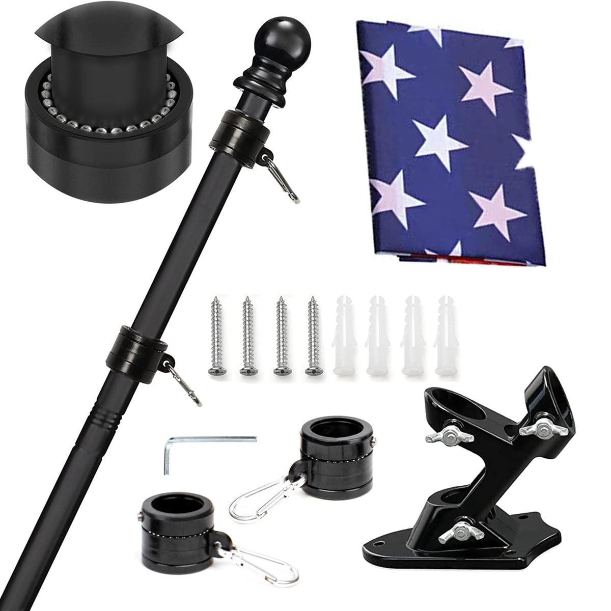 5FT Tangle Free Spinning Metal Flag Pole Kit with 3x5 Flag Z30543