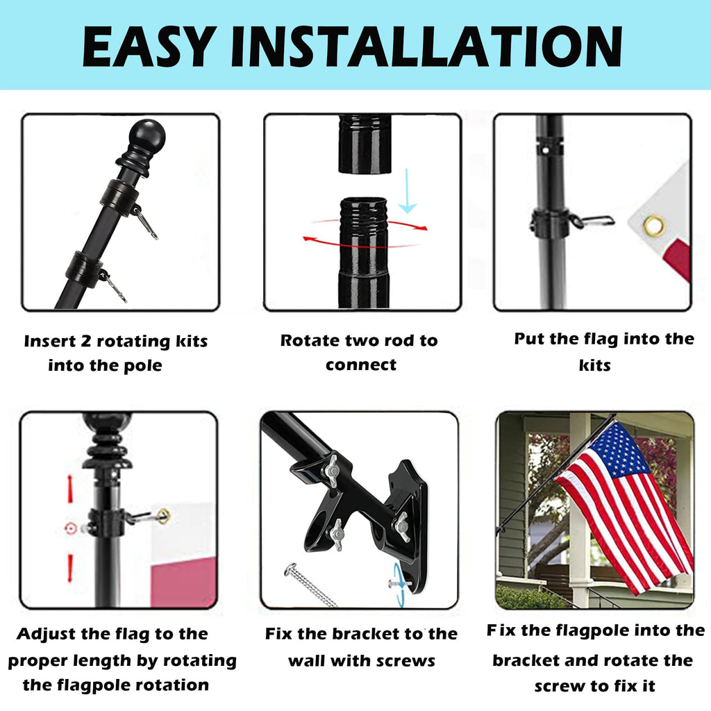 5FT Tangle Free Spinning Metal Flag Pole Kit with 3x5 Flag Z30543