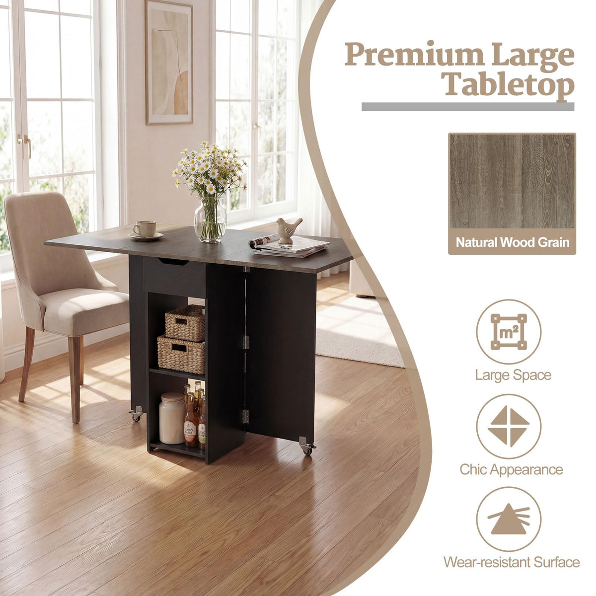 Drop Leaf Dining Table with Open Shelves & Drawer A1743