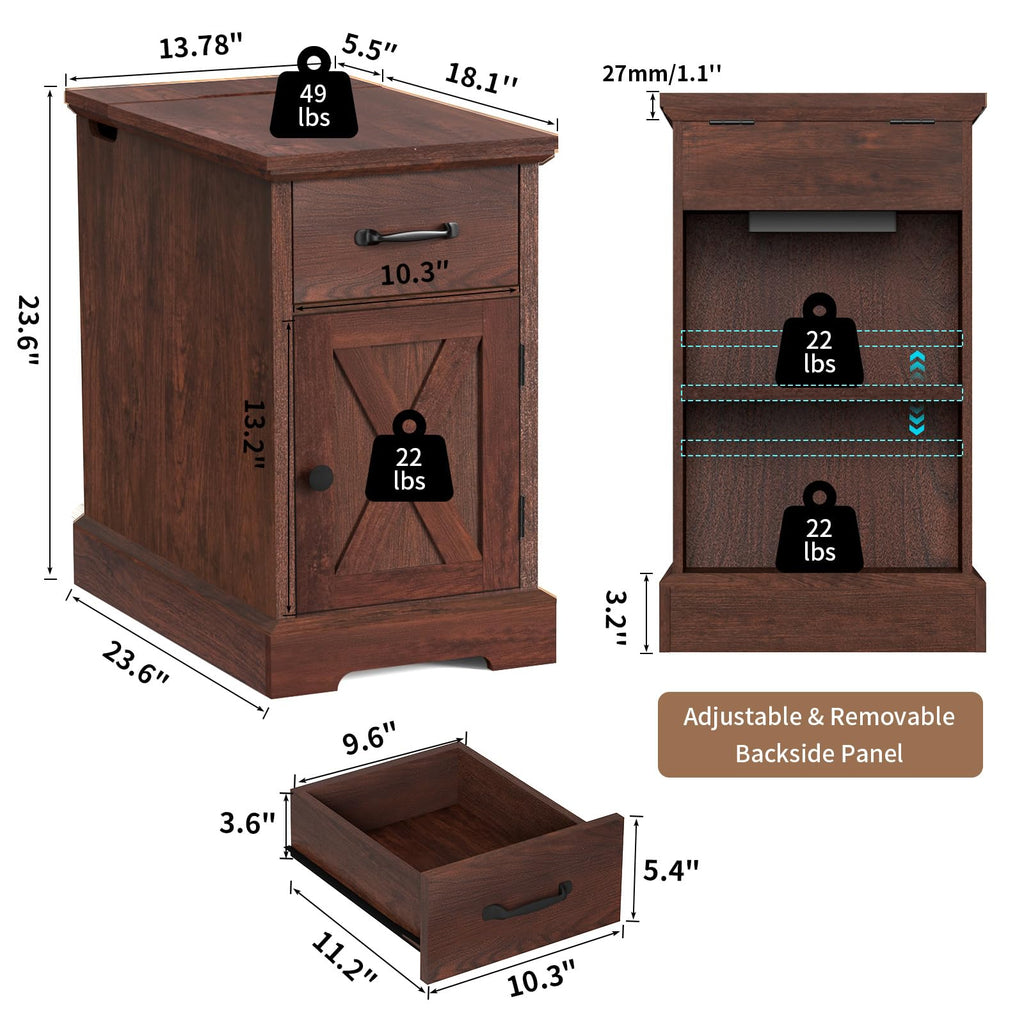 23.6'' Narrow End Table with Charging Station D4494