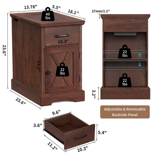 23.6'' Narrow End Table with Charging Station D4494