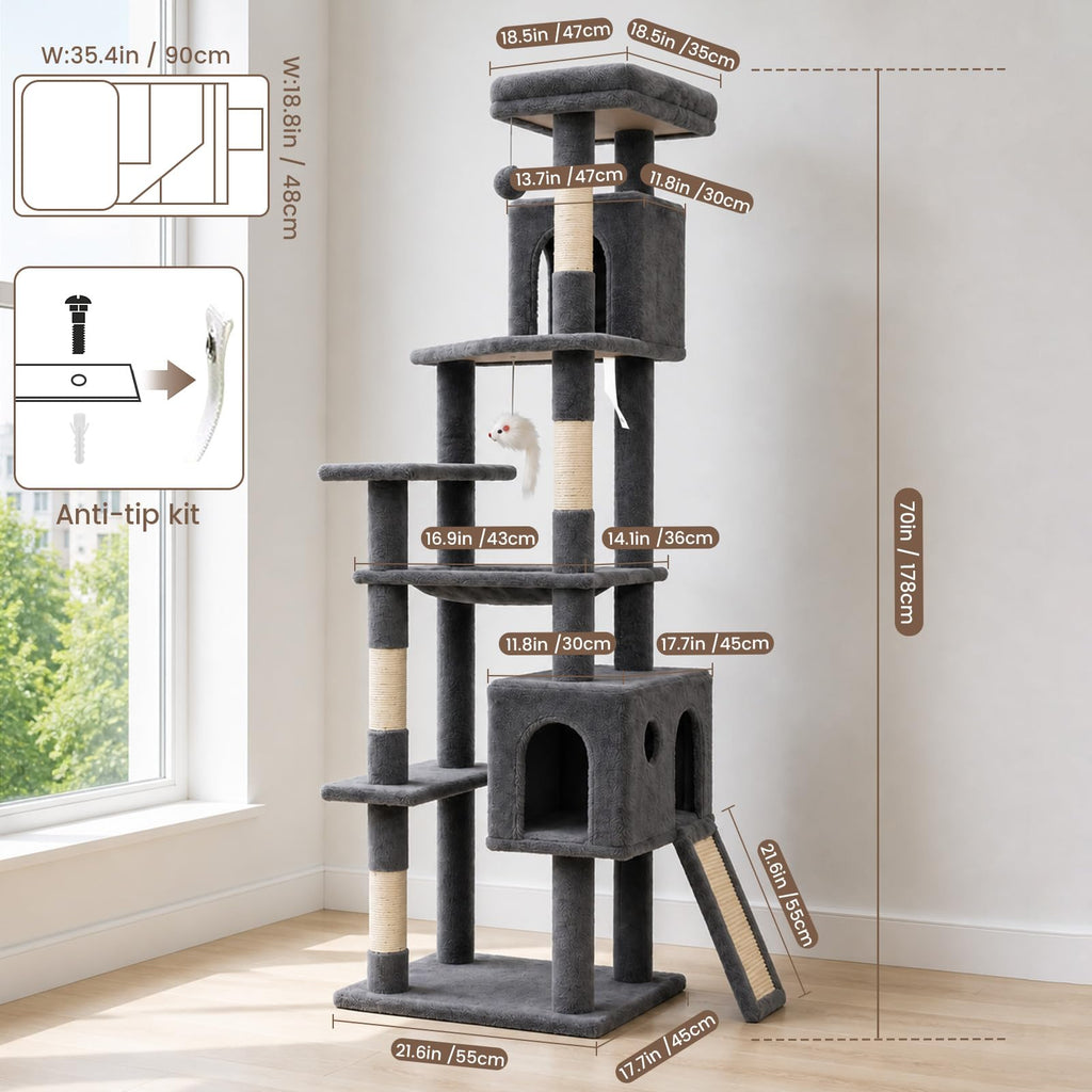 70 Inches Indoor Cat Tree with Ladder S649
